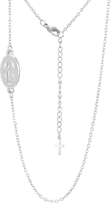 Amaxer 스테인리스 스틸 양면 기적의 메달 펜던트 십자가 드롭 목걸이 축복받은 성모 마리아 참 이중 심볼 조절 가능한 체인 가톨릭 주얼리 미디엄 스틸 보석 없음 326, 실버