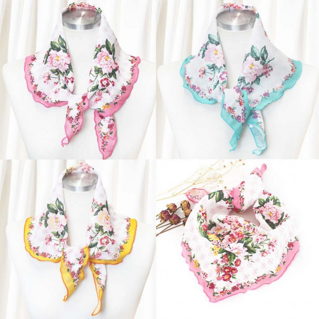 국내제작 고급스럽고 부드러운 린넨100% 스카프 마 플라워 화사한 쁘띠 여성