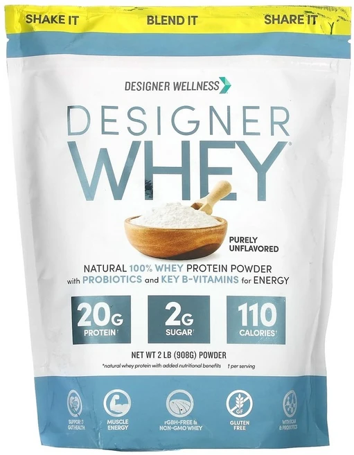 디자이너 웰니스 디자이너 웨이 천연 100% 유청 단백질 순수한 맛과 향 무첨가 908g (2lb), 1개 - 쿠팡