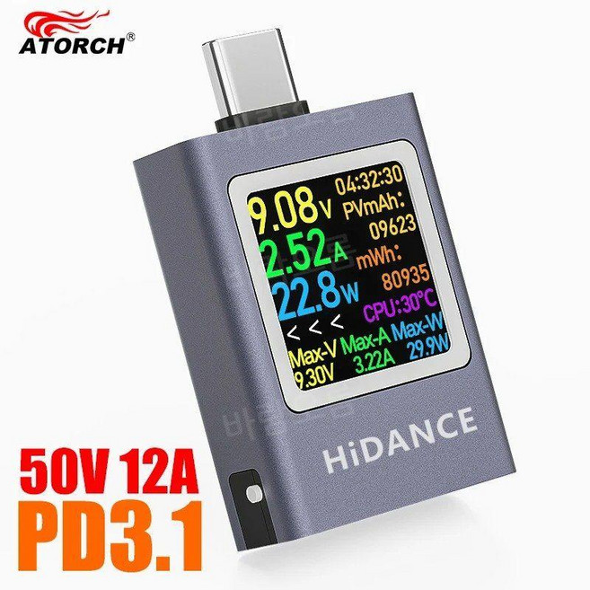 USB C포트 테스터기 테스터 전력계 디지털 전압 전류계, 1개