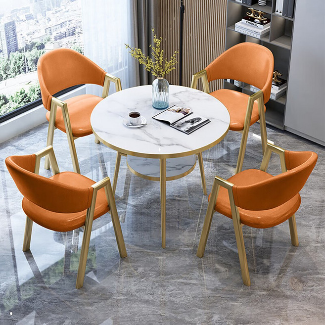 북유럽 2/4인용 2단 원형 식탁 휴게실 협상테이블 카페테이블 발코니 티테이블, 4인용, A06(+의자4개)