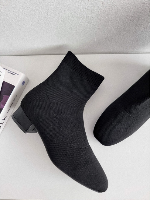 발편한 빅사이즈 블랙 베이직 스판 니트 삭스 3cm 여성 앵클 부츠