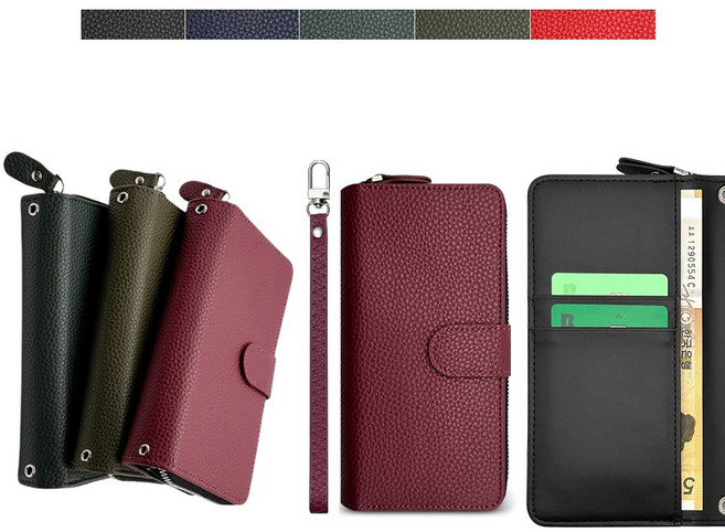 아이폰X 아이폰XS 케이스 가죽 샤롯트 오프리 무지 단색 (지퍼) 카드 지폐 월렛 대용량 수납 포켓 자석 지갑 (손목 스트랩 줄 포함) 커버