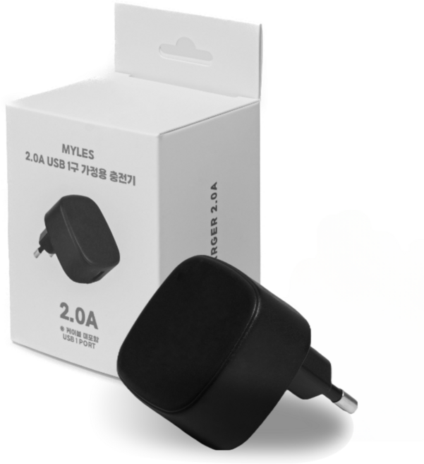 밀레스 5V2A USB 충전기 저전력 저발열 납작형 어댑터, 1개, 블랙