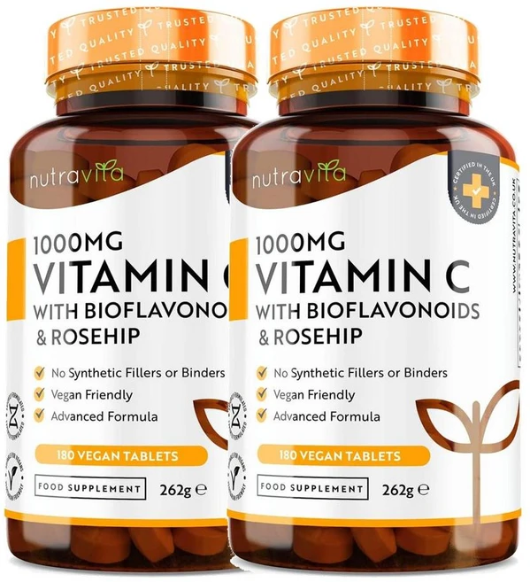 영국 뉴트라비타 Nutravita Vitamin C 비타민C 1000mg with 바이오플라보노이드 로즈힙 캡슐, 180정, 2개 - 쿠팡