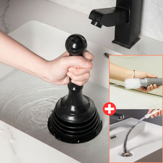 르브아 올인원 세면대 뚫어뻥 배수구 싱크대, 블랙