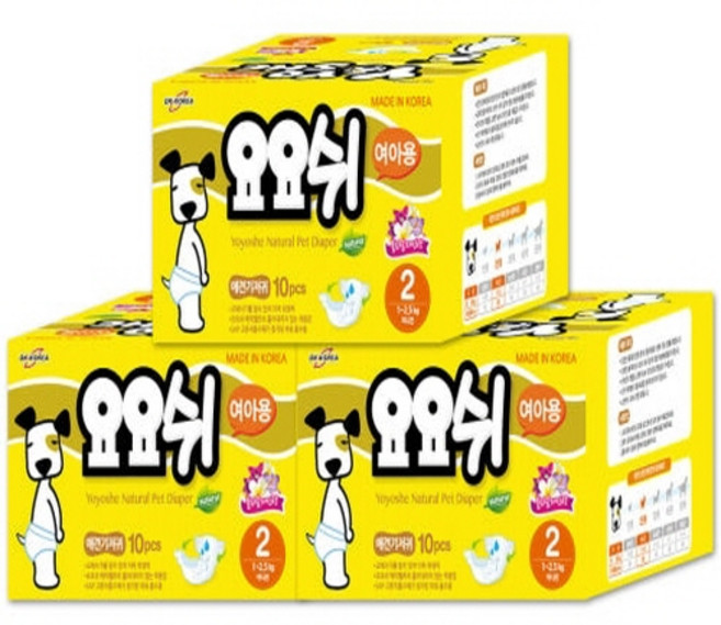 요요쉬 강아지 기저귀 여아용 2단계 10매 X 3개, 초소형
