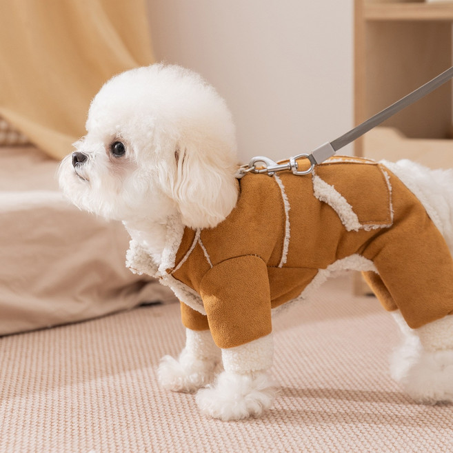 HAM 가을 겨울 강아지 옷 스웨이드 네발 패딩 도톰 보온, 1개, 브라운