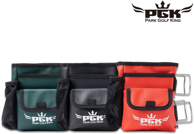 피지케이 PGK 파크골프킹 포켓파우치 경량 오플레더 볼클립 거치가능 허리버클 메쉬포켓, 1개, 오닉스 블랙