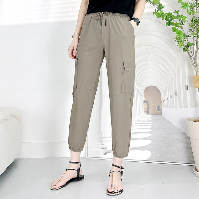 103st -3도 냉감 여름 카고 조거 팬츠/여성 배기핏 밴딩 스판 시원한 얼음 바지