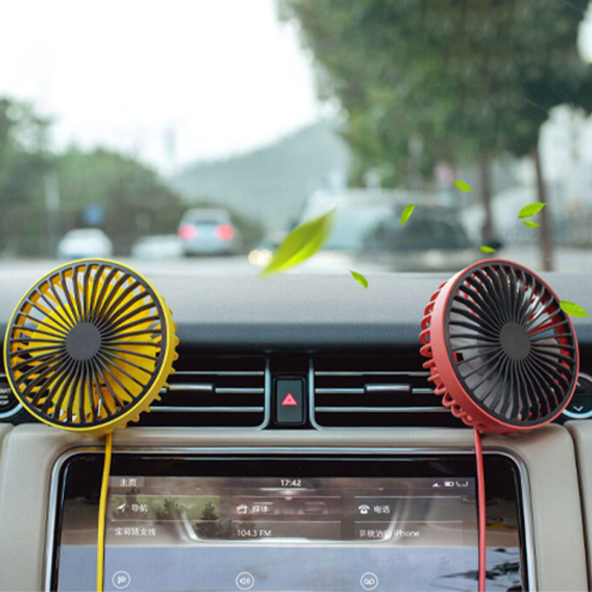 정성몰 귀여운 1+1 차량용 저소음 LED 미니 선풍기 송풍구형 써큘레이터 360도 회전 가능, 레드, 레드