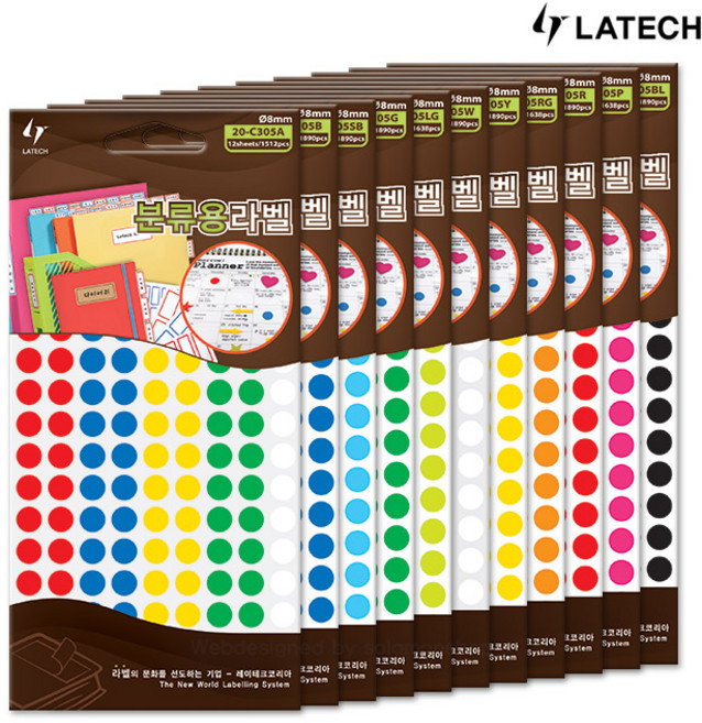 [오늘출고] 레이테크 분류용라벨 20-C305/20-F305 11종 도트라벨/도트스티커/ 견출지/칼라분류용스티커/라벨지, 20-C305A 5색혼합 1봉
