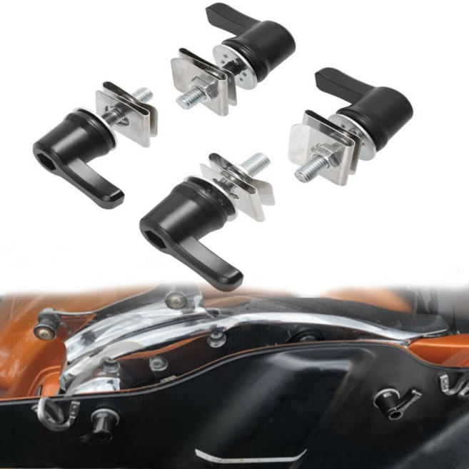 4Pcs 오토바이 블랙 안장 가방 레버 잠금 볼트 및 너트 키트 장착 세트 Harley Touring Dyna CVO Road Glid