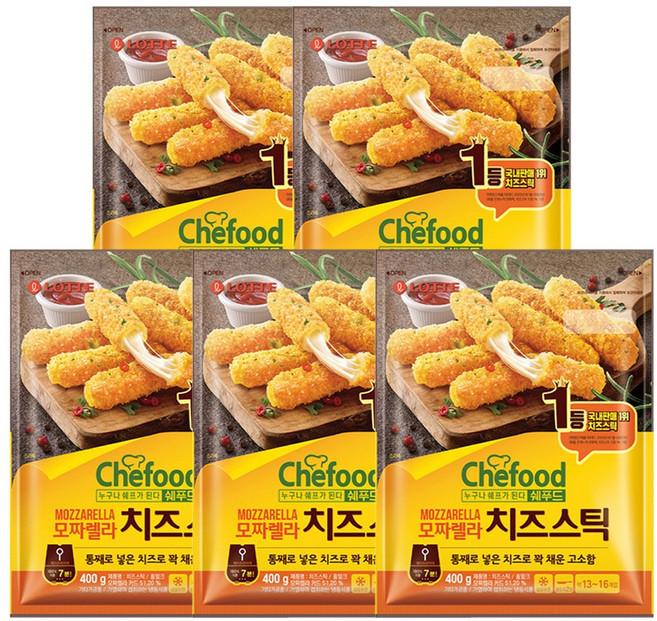 롯데 모짜렐라 치즈스틱, 400g, 5개