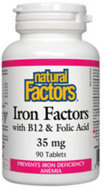 내추럴팩터스 철분 35mg 비타민B12 엽산 함유 90정 (Natural Factors Iron Factors with B12 & Folic Acid), 1개 - 쿠팡