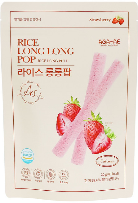 라이스롱롱팝 유기농 쌀과자 떡뻥, 20g, 1개, 딸기