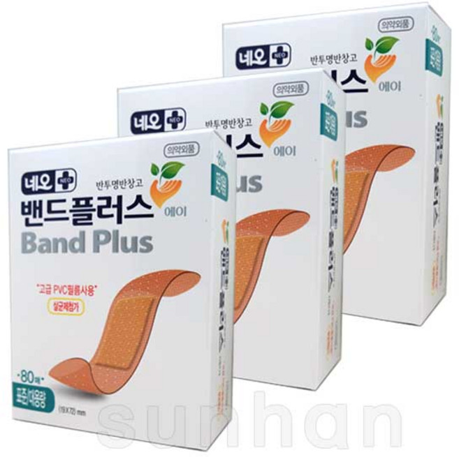 네오 밴드플러스 에이 표준 80매/반투명반창고/대용량/일회용/상처/밴드/반창고, 80개입, 3개