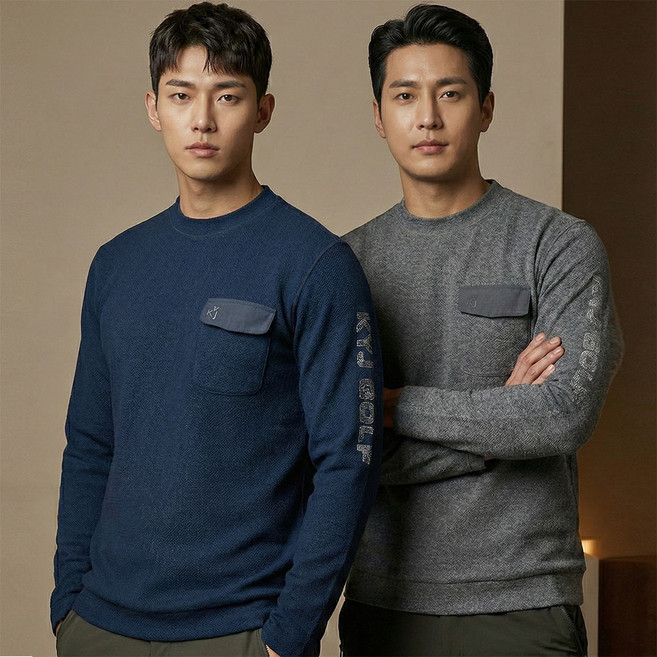 김영주골프 1+1 남성용 간절기 스판 포켓 라운드 긴팔티 중년