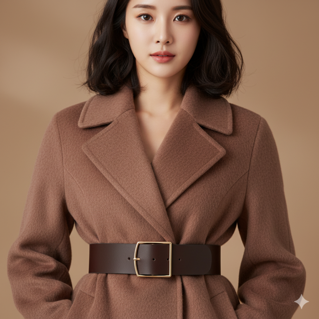 50mm 사각 라운딩 버클형 수입 통가죽 와이드 여성 벨트