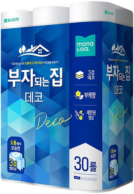 모나리자 부자되는집 롤화장지 3겹 데코, 27m, 30롤, 1개