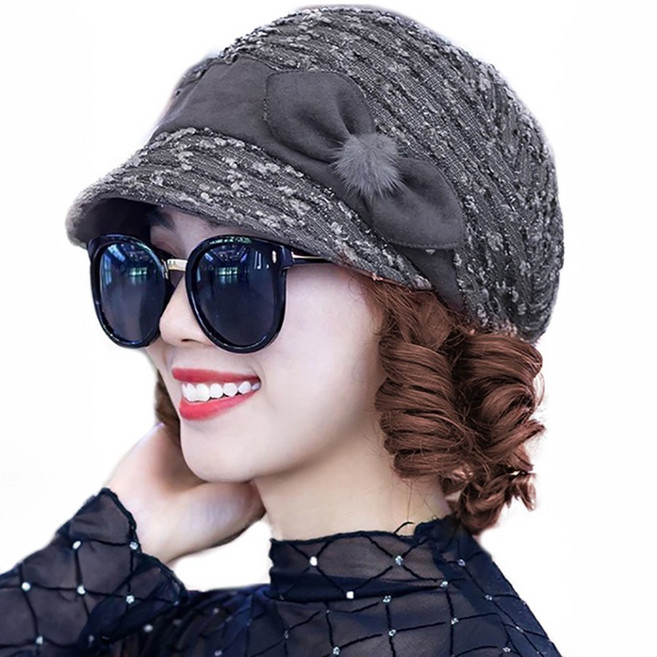 이쁘다샵 가발위드 통기성 좋은 중년 반짝이 리본 모자가발, 바이올렛 라이트브라운, 1개