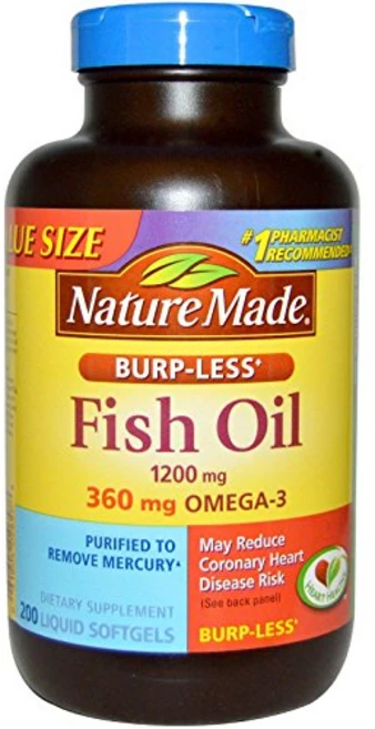 네이처 메이드 트림 없는 피쉬 오일 1200mg 360mg Nature Made Burp-Less Fish Oil 1200mg 360mg Omega-3 Liquid Softg, 200개(2팩), 200정, 1개 - 쿠팡