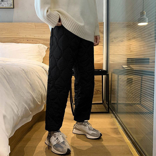 COMIRST 가을 겨울 면 기모 패딩 스노우 팬츠 남녀 특대 사이즈 조거 팬츠 FC5739, 블랙