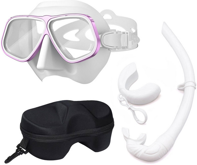 플로디 프리다이빙 유리 마스크 스노클 세트, 화이트/핑크