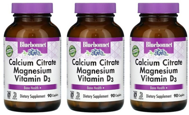 블루보넷 칼슘 시트레이트 마그네슘 비타민 D3 캐플렛, 90정, 3개