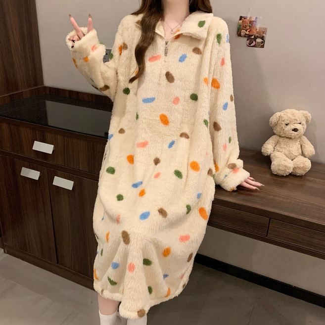 편하게 툭 입는 55-120 빅사이즈 극세사 원피스 잠옷 진짜 롱 루즈핏!