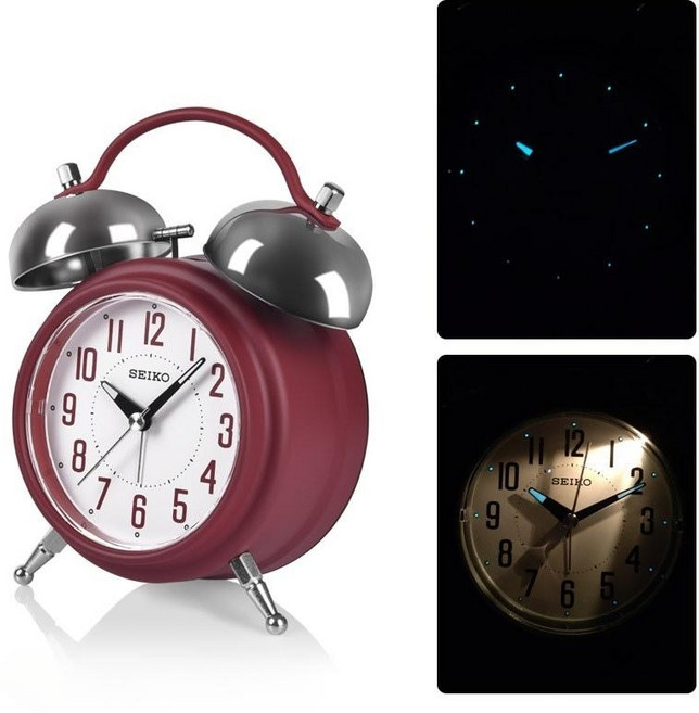 세이코 SEIKO 스누즈 야광 시끄러운 자명종 대형 탁상 알람시계 QHK051, 18.3x14.2x6.8cm, 서브레드(화이트페이스)QHK051R