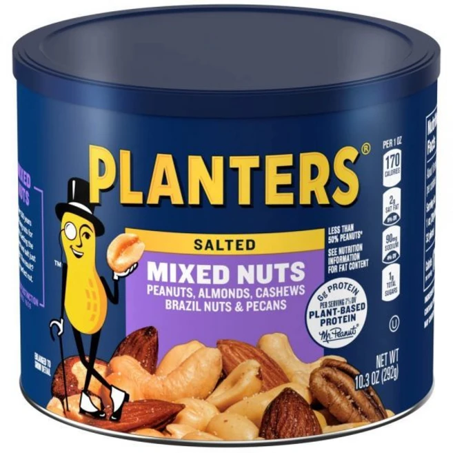 PLANTERS Salted Mixed Nuts 파티 Snacks Plant-Based Protein 10.3oz (1 Canister), Salted_10.3 Ounce (Pack of 1), 292g, 1개 - 쿠팡