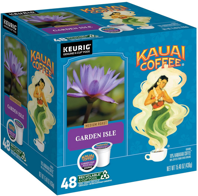Kauai Coffee Keurig Brewers용 K-Cup 포드 - 아라비카 커피 10% 하와이안 - 미디엄 로스트 스위트 초콜릿 오버톤이 있는 너티 - 나 팔리 코스트, 48 Count (Pack of 1), Garden Isle, 1개