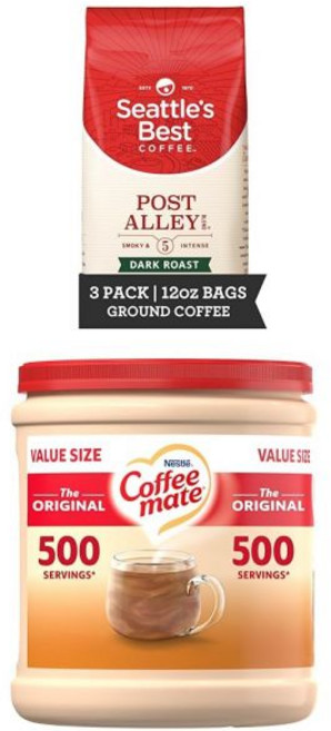 Seattle's Best Coffee 분쇄 가루 커피 시애틀 베스트 포스트 앨리 블렌드 다크 로스트 3팩 메이트 분말 크리머