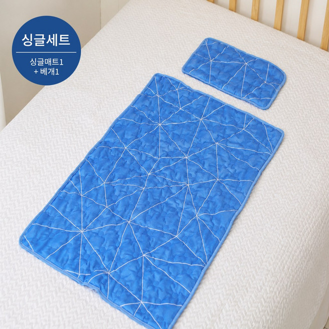 100%국내생산 쿨롱 아이스 냉젤매트 싱글세트 (싱글매트+베개) 쿨매트 쿨링스원단, 쿨매트+베개커버1장, 블루