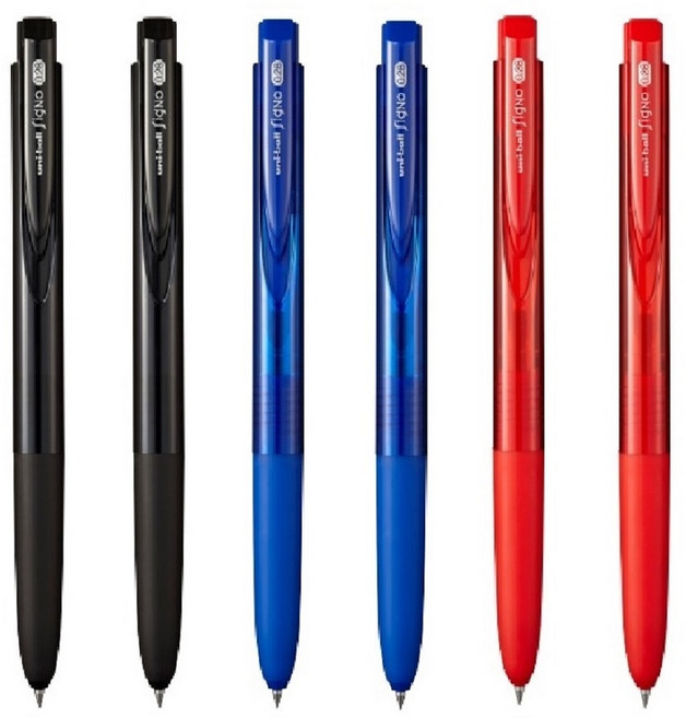 유니볼 시그노 노크식 RT1 볼펜 0.28mm UMN-155N-28, 1세트, 혼합6개(흑2청2적2녹0)