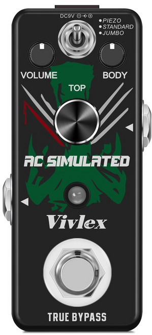 VIVLEX 아날로그 일렉트릭 기타 이펙트 페달 어쿠스틱 AC 시뮬레이션 이펙터 PIEZO 점보 모드 컴팩트 트루 바이패스, 1개