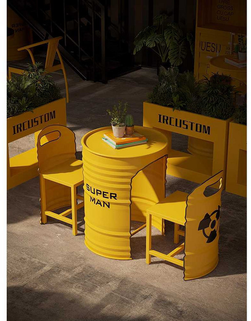 깡통테이블 드럼통 고깃집 베란다 포차 카페 빈티지 상품, 흑백(테이블+의자)