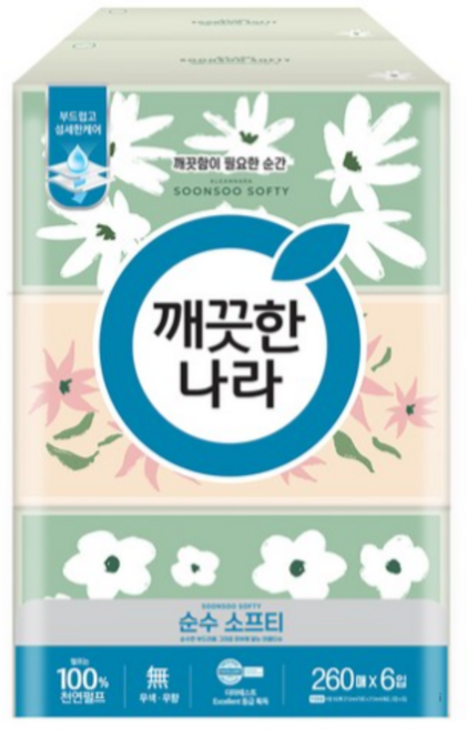 깨끗한나라 순수 소프티 천연펄프 미용티슈 2겹, 6개입, 6세트