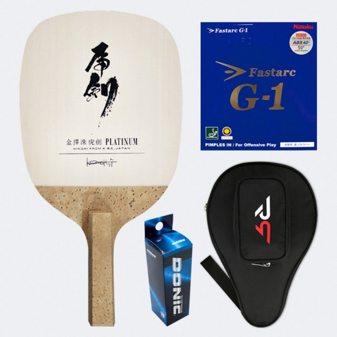 [챌린지 세트] 티마운트 펜홀더 호검 플래티넘 + 닛타쿠 파스탁 G-1 50도 (리스퍼트 케이스 도닉 시합구), 1개, 호검 플래티넘 + G-1 50도 빨강