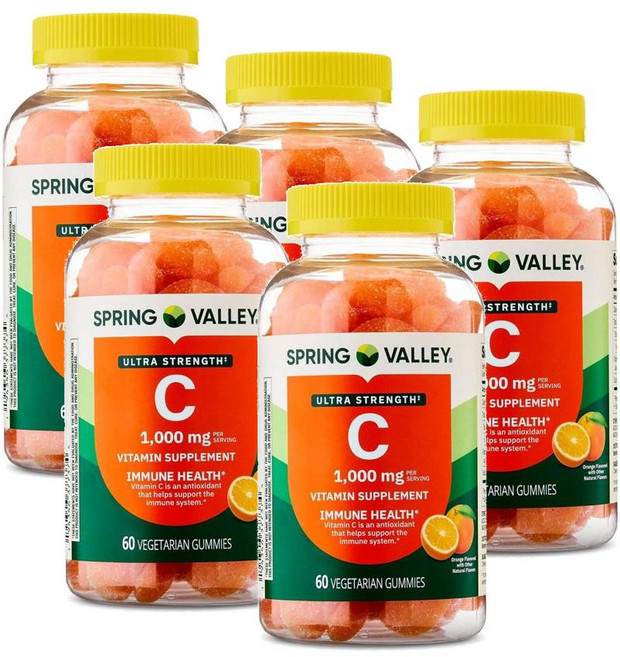 스프링밸리 비타민C 1000mg 울트라스트렝스 이뮨 오렌지맛 구미 젤리 Spring Valley Vitamin C, 5개, 60정