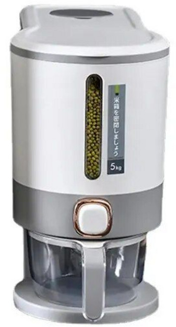 쌀통 버튼식 계량 5kg 밀폐쌀통, grey, 1개