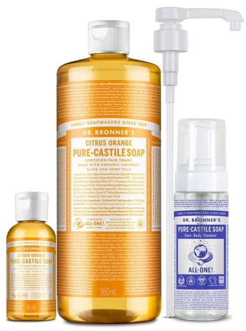 닥터브로너스 멀티 천연클렌저! 캐스틸 솝 클렌저 올인원 유기농 다용도 순한 시트러스 본품+60ml ss7568346, 1개, 950ml
