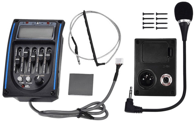 5 밴드 어쿠스틱 기타 픽업 EQ Preamp LCD 튜너 이퀄라이저 MIC LC-5, 하나, 검정, 1개