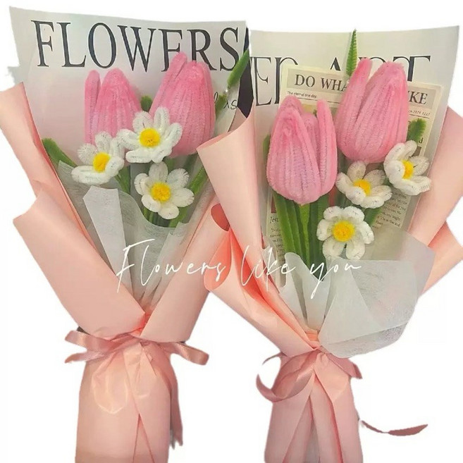 扭扭棒鬱金香花束成品 禮物 防真花 居家裝飾 節慶送禮, 鬱金香4號