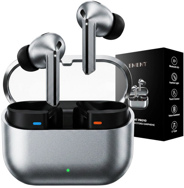 에먼트 블루투스 6.0 커널형 무선 이어폰 ENC 노이즈캔슬링 Hi-Fi 고음질, 실버, EMENT-PRO10
