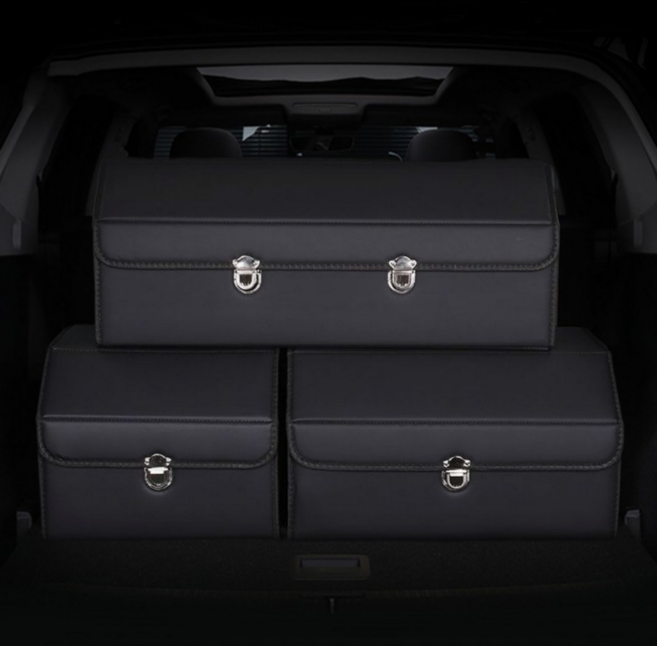 셀레디언트 대용량 자동차 트렁크 정리함 접이식 가죽, 매트 블랙