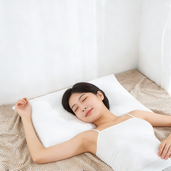 편한 극세사 딥 슬립 통기 가정용 커플 목 베개 2P, 화이트 A, 2개