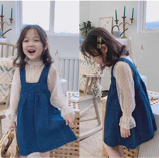 주니유니 아동 써니멜빵치마세트 아동청멜빵 아동청원피스세트