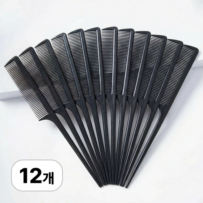 로멀리 베이직 미용실 꼬리빗, 12개, 블랙